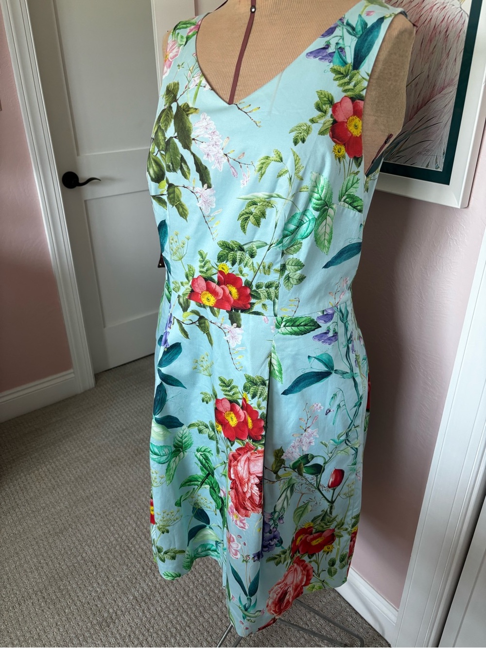 Talbots Floral A-Line Sleeveless Dress in Light Blue